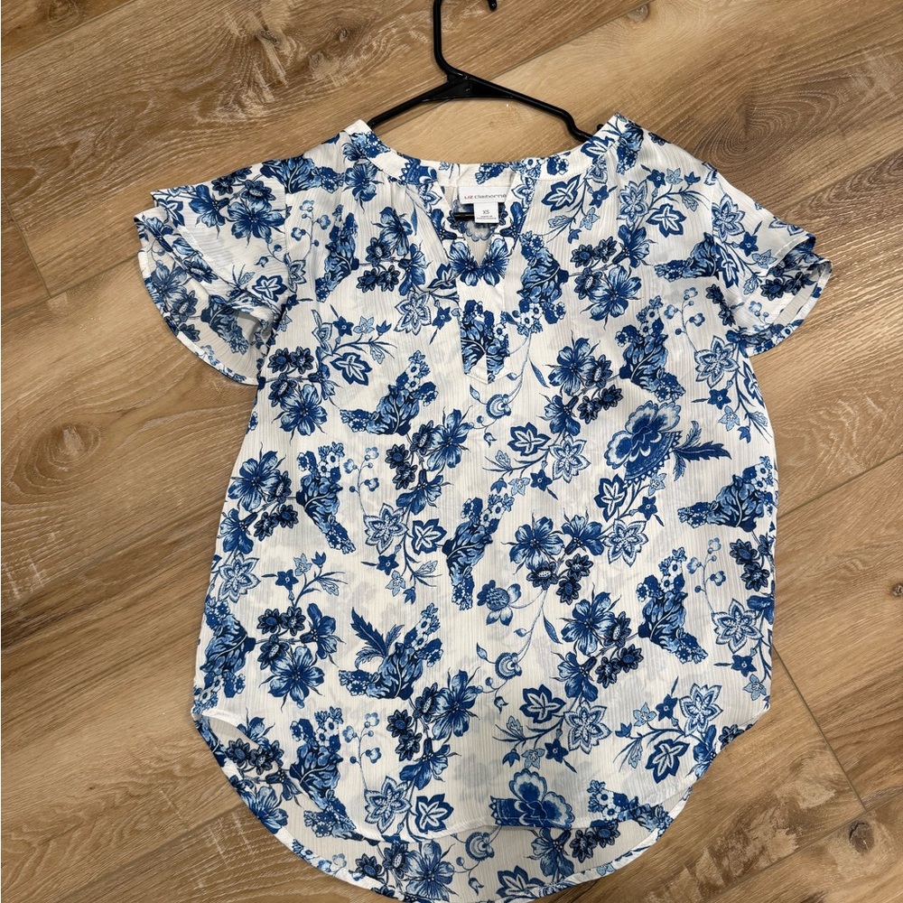 Liz Claiborne Blue Floral Blouse
